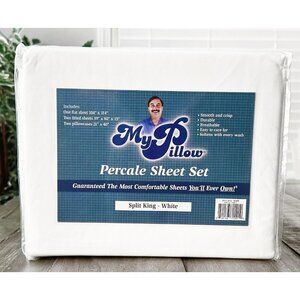 My Pillow Split King White 250 Thread Count Percale Cotton 5 Piece Sheet Set